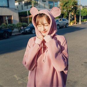 2021秋冬 加绒猫耳朵卫衣 大货已出  韩模 B1009-W08-P75图片