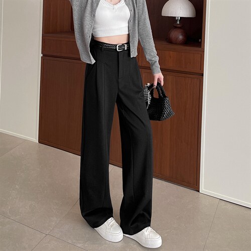 防褪色丹宁蓝直筒牛仔裤春季小个子原色宽松显瘦窄版阔腿裤，女装休闲裤，云美莎专业女裤-全店现货