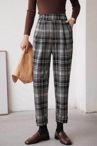 魔术贴格子裤，女装，盛歌玛