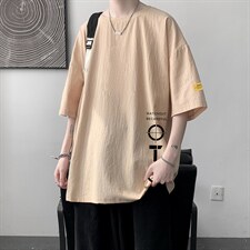 YT26114-P30亚短袖t恤男大码五分袖男宽松七分袖港风模特，男装T恤，电商A040