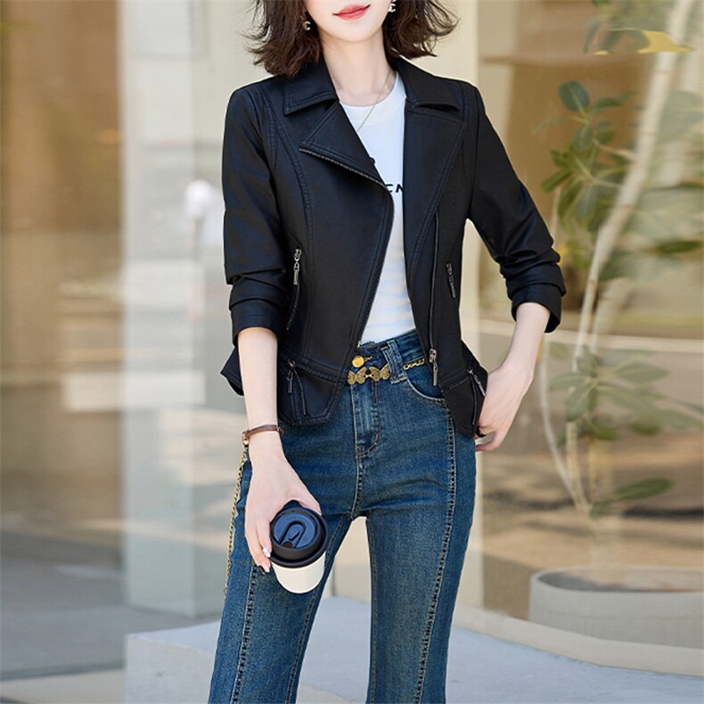 黑色皮衣外套女春秋季小个子短款pu上衣高级感炸街酷飒风穿搭，女装皮衣，美拉德工厂直营店