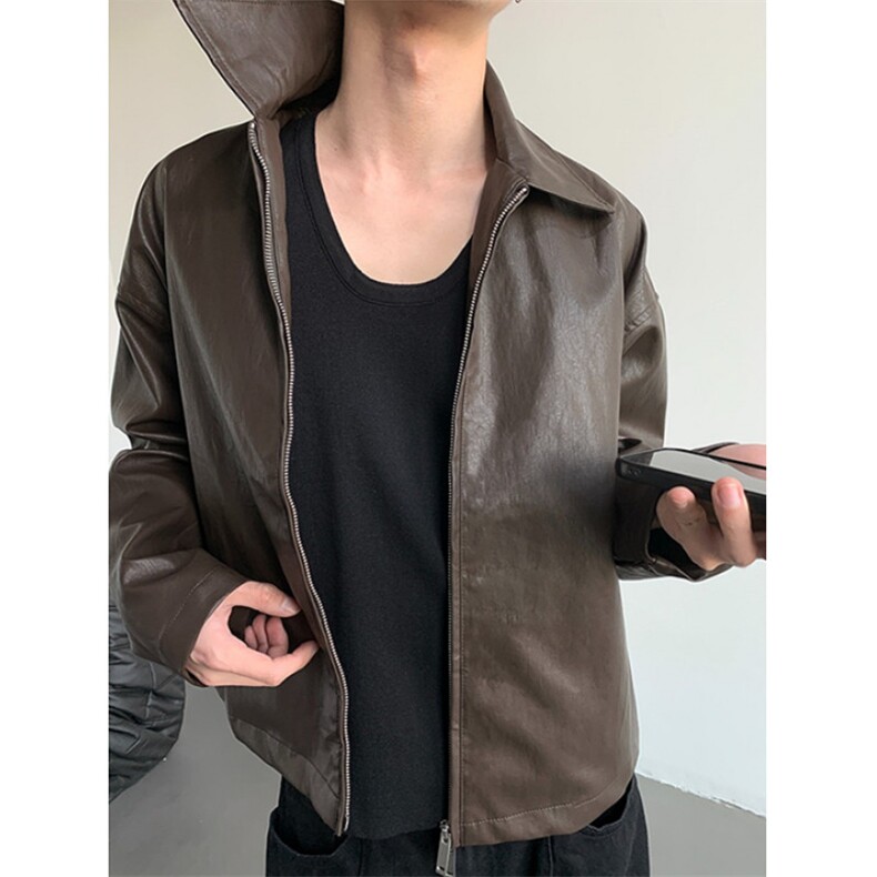 痞帅Pu皮衣小众双拉链垫肩皮夹克男机车服秋冬高街外套PW643,男装皮衣,星座1116A（原606A-3）