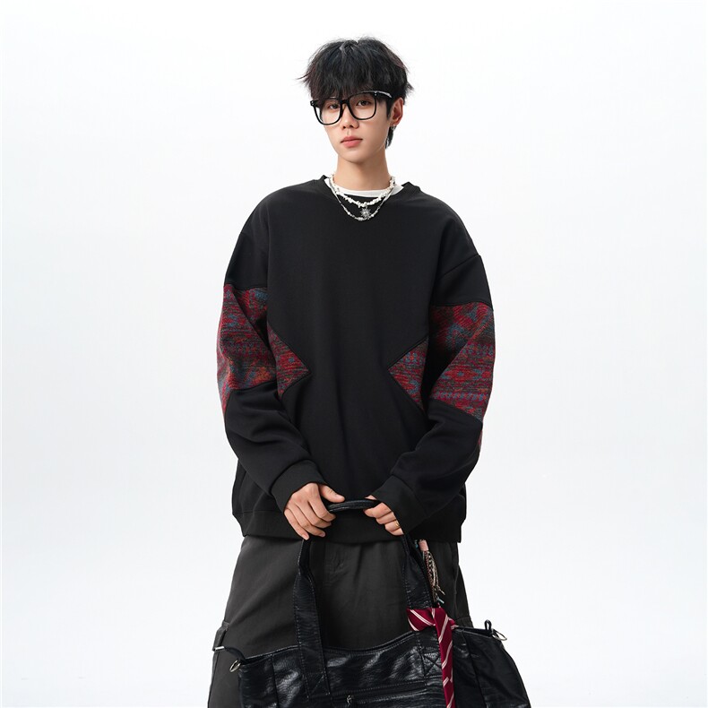 8XL-M春秋季圆领拼接撞色民族风卫衣男新款潮牌上衣服WY005P58,男装民族服装,电商B312