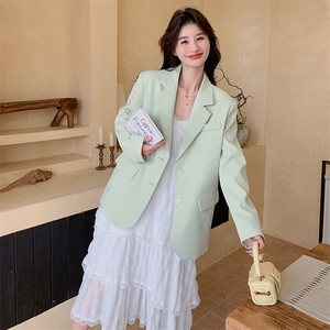 韩系绿色西服外套吊带连衣裙女2025春秋季新款高级感洋气两件套装图片