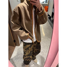 复古棕色系虎纹织带呢料立领拉链夹克外套男JKD01，男装夹克，星座516A