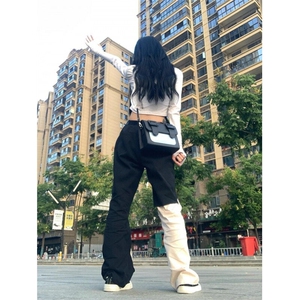 KN7026HH-特P47 美式高街vibe撞色拼接牛仔裤男女小众设计感图片