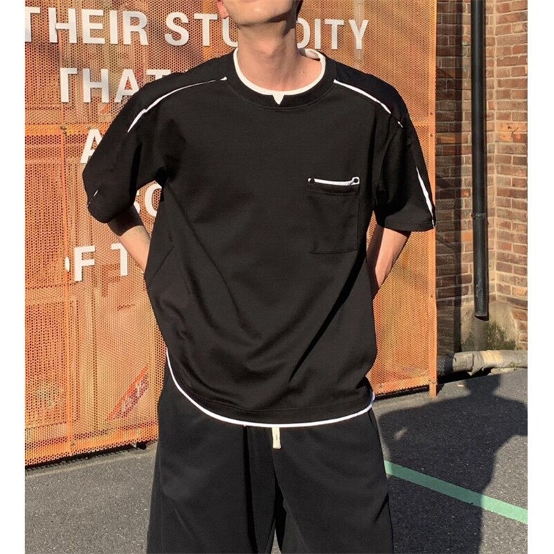 高级感痞帅短袖t恤男2025新款夏季青少年潮牌潮流个性假两件上衣,男装T恤,星座601-1