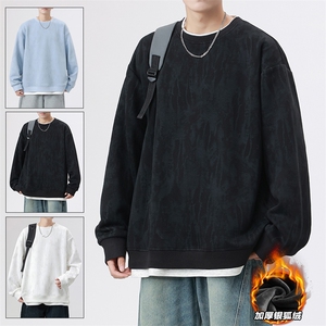 日系重磅400g银狐绒扎染假两件长袖卫衣男W5403J加绒-特P45控88图片
