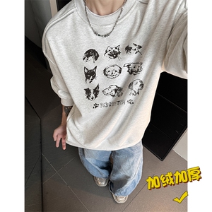 现货WY626-P38卡通克重磅圆领加绒卫衣男美式高街潮牌外套图片