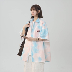 XZ-230-1CS507夏新款中性风简约轻奢水墨扎染休闲短袖衬衫P45控58，男装衬衫，星座230-1