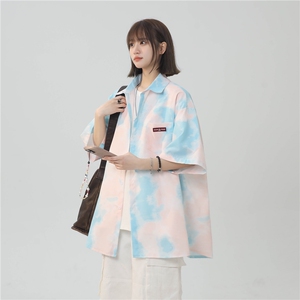 XZ-230-1CS507夏新款中性风简约轻奢水墨扎染休闲短袖衬衫P45控58图片