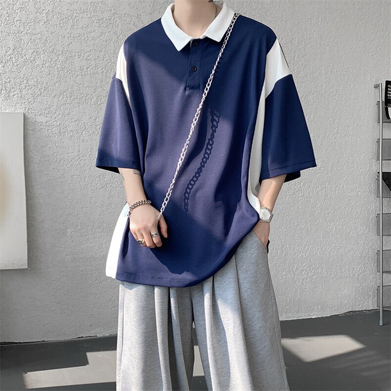 8XL-M拼接撞色短袖t恤男款夏季新款半袖POLO衫加肥加大码DT004P38,男装T恤,电商B312