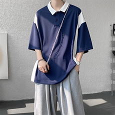 8XL-M拼接撞色短袖t恤男款夏季新款半袖POLO衫加肥加大码DT004P38，男装T恤，电商B312