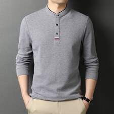 2024新款男士长袖t恤商务立领中年爸爸装上衣polo衫打底体恤衫，男装T恤，钱塘6003A(原)4033A