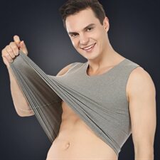 9862浅灰V领薄款单面磨毛发热纤维纯色打底衫无痕保暖背心马甲，女装背心吊带，星座510A-1