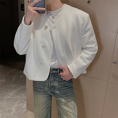 王嘉尔同款中式小香风外套时尚简约无领珍珠扣短款夹克JK2333P118，男装夹克，电商B267