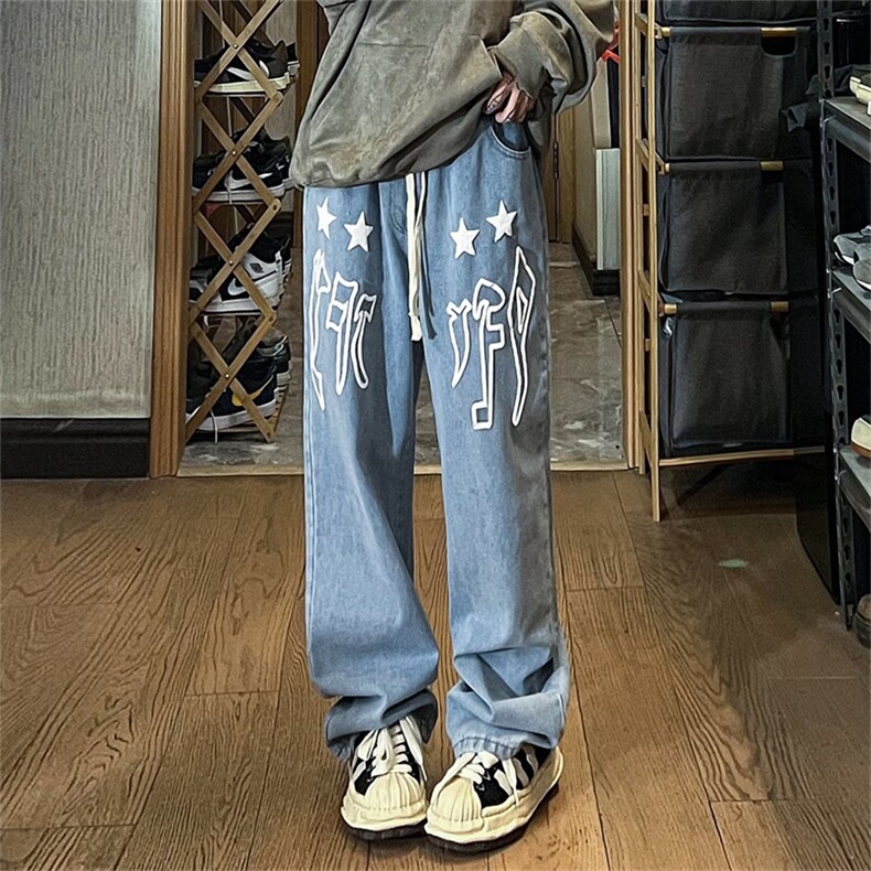 欧美高街vibe牛仔长裤男女设计感小众痞帅裤子ins潮牌NK806-P45,男装休闲裤,星座1008-2