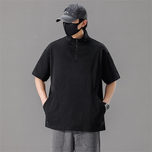 2506-P33大码控69美式休闲胖男生夏季潮牌立领T恤图片