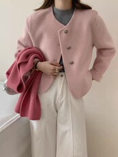 2025新款圆领100%羊毛短款韩系百搭羊毛大衣，女装毛呢外套，依嘟服饰