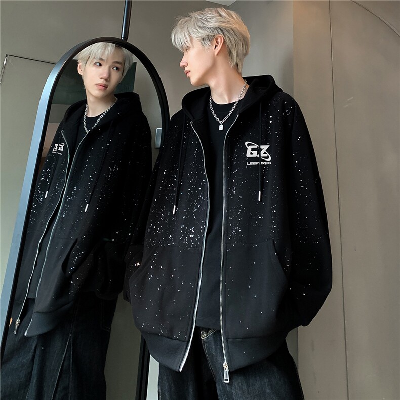 满天星开衫连帽卫衣男女秋冬季软金属双面印花拉链外套JK203-P78,男装卫衣,电商C307