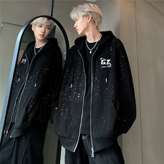 满天星开衫连帽卫衣男女秋冬季软金属双面印花拉链外套JK203-P78，男装卫衣，电商C307