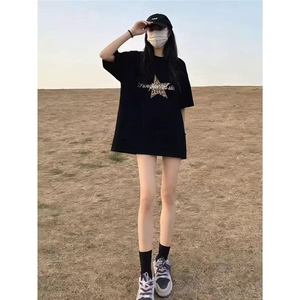 美式潮牌高街豹纹五角星短袖T恤男女宽松情侣半袖ins图片