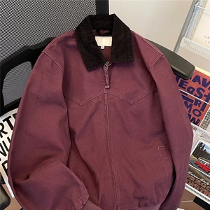 2025年夹克男女款潮牌棒球服美式复古宽松纯色飞行员外套-W9391图片