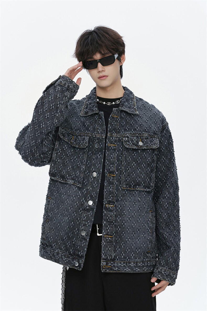 潮流做旧磨毛大码男女拼色牛仔外套夹克J8813-P65【特价】,男装工装外套,电商A007