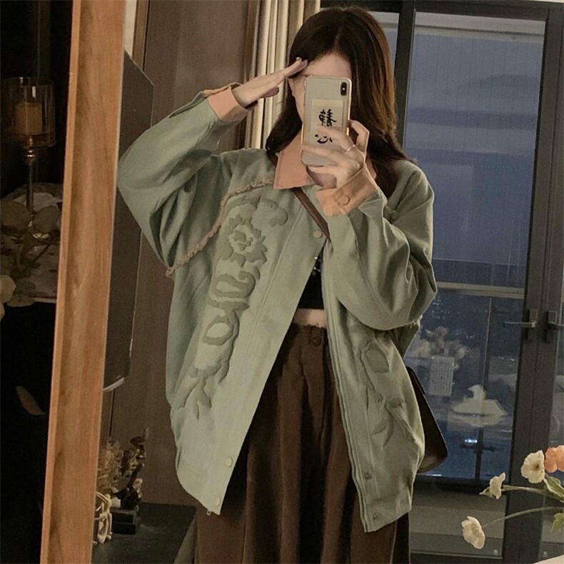 鹿皮绒拼色翻克女2025秋季新款宽松bf美式潮牌情侣外套C788-P100,女装短外套,星座911-2(原星座613-2）