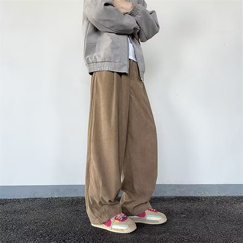 美式春季宽松休闲裤男女复古松弛感阔腿灯芯绒情侣长裤A80711-p52,男装休闲裤,星座1008