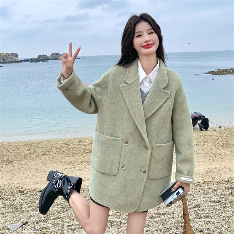 双面呢羊绒大衣女2025新款爆款秋冬高级感气质宽松双面呢西装外套,女装毛呢外套,2C283