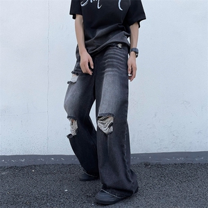 牛仔裤男夏季薄款美式高街vibe风破洞宽松休闲长裤子N0055-P50图片