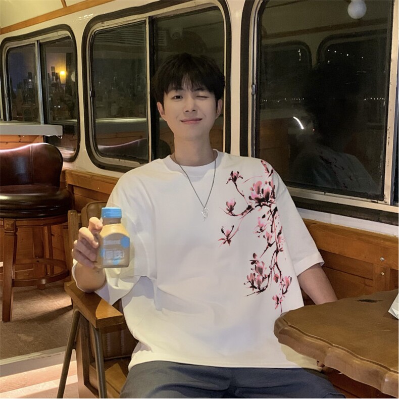 抖音品质直播得物风新中式印花短袖T恤dcm296-特批20控38,男装T恤,星座605(原A050)