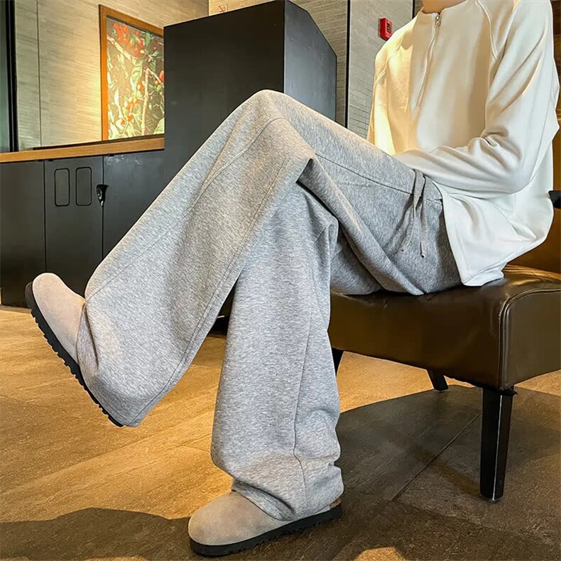 阔腿裤男高腰垂感宽松直筒裤子2025新款春秋时尚针织休闲拖地长裤,男装休闲裤,星座506A