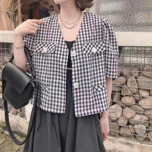 欧货格子两件套套装，女装职业装，媞默