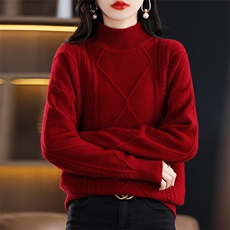 2025秋冬新款100羊毛衫女半高领宽松加厚针织上衣百搭毛衣，女装羊毛衫，唯若美羊绒