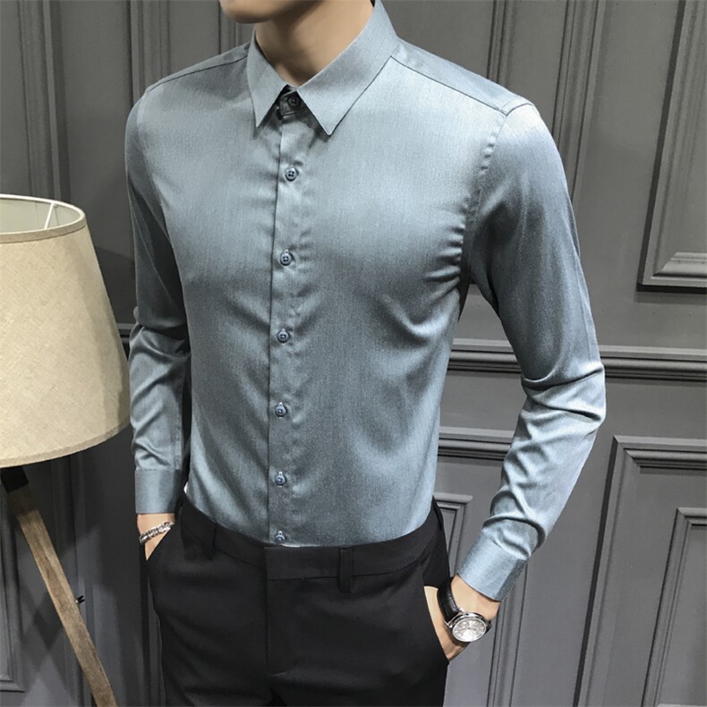 纯色衬衫男士衬衣修身柔软亲肤四季款 兰灰色 C603-P40图片