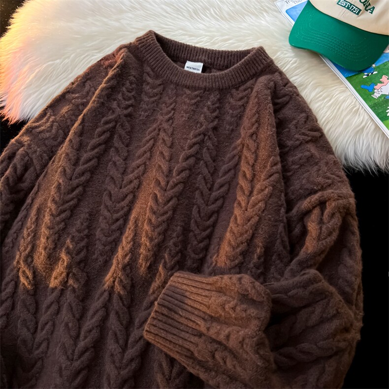 8XL-M麻花毛衣男宽松大码慵懒风情侣圆领针织衫线衣外套MY1512P65图片