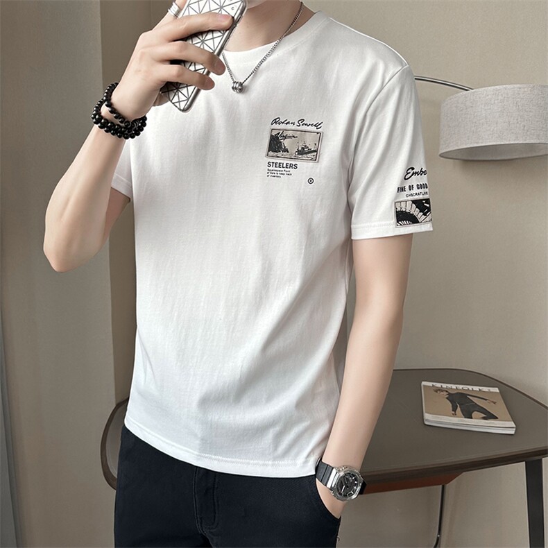 夏季短袖T恤男2025夏季新款贴布潮牌印花男装半袖B317/8038/P48,男装T恤,电商B317