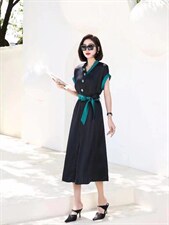 现货，撞色仿醋酸连衣裙，女装连衣裙，迪蔓君翔