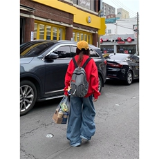 大码拼接阔腿牛仔裤女秋新款假两件格子宽松弯刀拖地裤RK3181-P52，男装牛仔裤，星座412-1