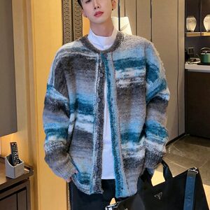 D2340-P60早秋高级感多巴胺渐变开衫毛衣男女油画色纱-网图现货图片