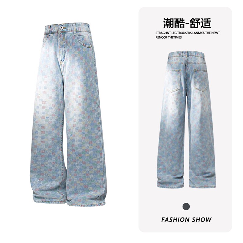 B221美式ins高街小众印花宽松直筒牛仔裤 LK25576-特P45控78图片