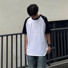 抖音得物高品质二开240克宽松纯棉美式潮牌插肩袖拼接短袖T恤，男装T恤，电商A486-1