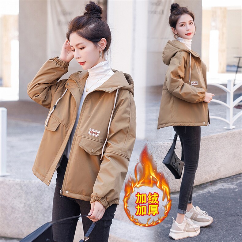 加绒保暖派克棉服女2023冬季新款小个子百搭宽松休闲连帽棉衣外套，女装棉衣/棉服，以桐