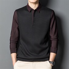 长袖t恤男纯色卫衣春秋季polo衫中年潮流假两件上衣服2023新款，男装卫衣，电商B212（原钱塘6029）