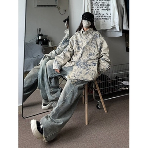 D3522-P80高品质扎染刺绣牛仔外套男春秋美式新款潮青少年印花潮图片