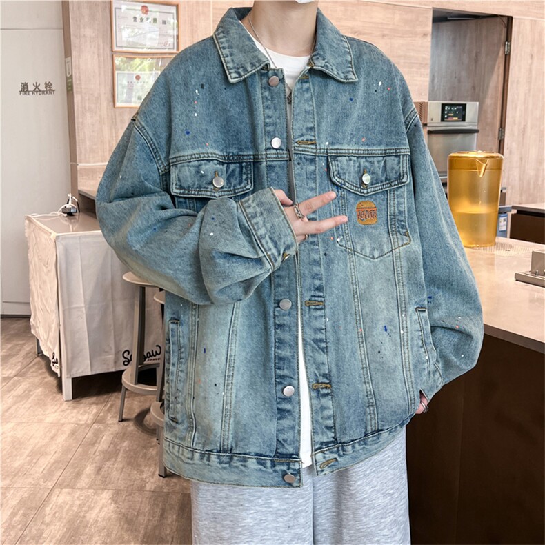潮牌翻领水洗工装情侣牛仔夹克设计感小众oversize潮牌JK0211-P68,男装夹克,星座308B-2