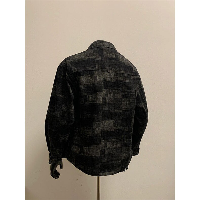 格纹牛仔外套休闲衬衫翻领夹克上衣服JK45特P75,男装夹克,星座908-1