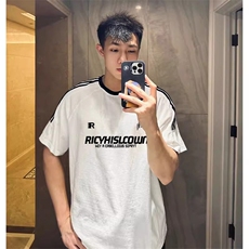 夏季美式高街重磅纯棉三条杠织带撞色男女短袖T恤ZD651-特P30，男装T恤，电商A486-1